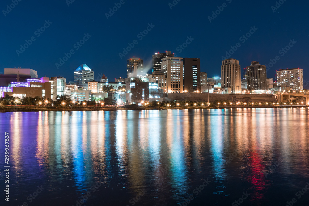 St. Paul, Minnesota night skyline along the Mississippi River