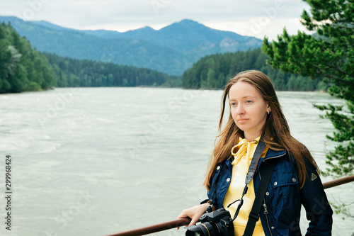 Young girl at Altai mountains and Katun River © Roman Babakin