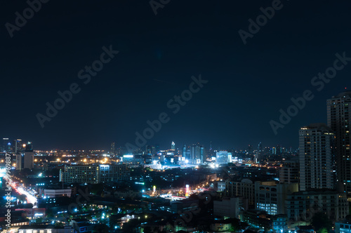 Bangkok night view with skyscraper in business district in Bangkok Thailand