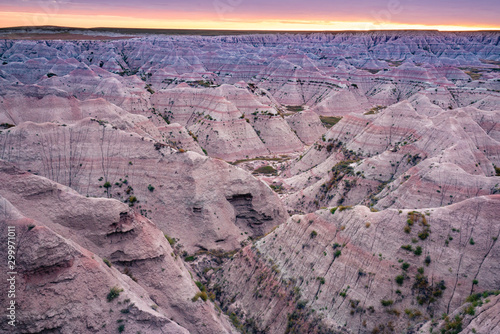 Badlands National Park landscape at Sunset in South Dakota