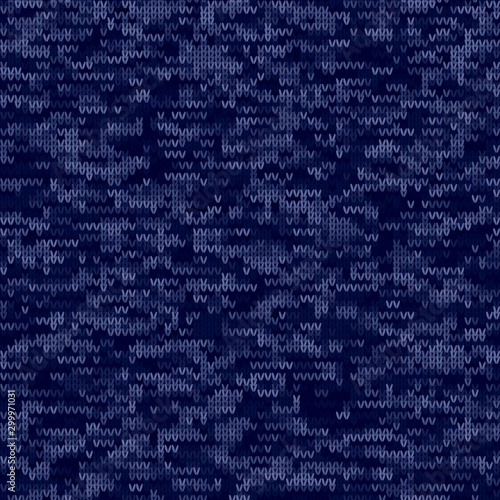 Dark Blue Denim Marl Melange Tweed Effect Vector Seamless Pattern. Heathered Denim Knitting Style. Indigo Space Dyed Texture Fabric Textile Background. Wool All Over Print with Water Feel. EPS 10 Tile