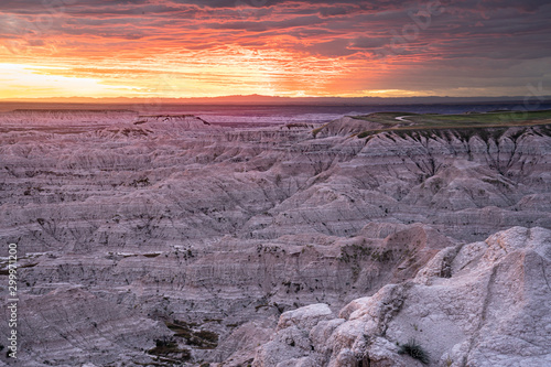 Badlands National Park landscape at Sunset in South Dakota