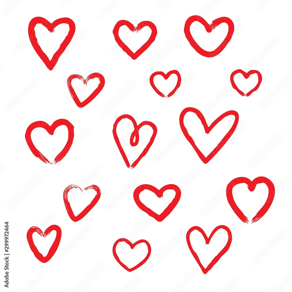 Set of unique hand drawn hearts. Painted design elements. Set of unique hand drawn hearts. Painted design elements.