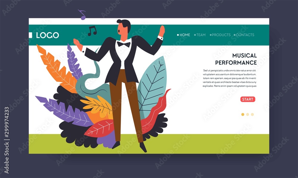 Obraz premium Music concert or musical performance singer web page template