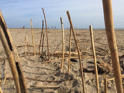 old wooden fence on the beach