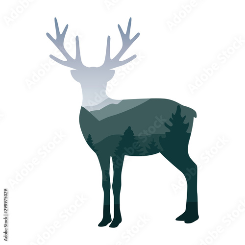 wildlife elk deer green forest landscape silhouette vector illustration EPS10