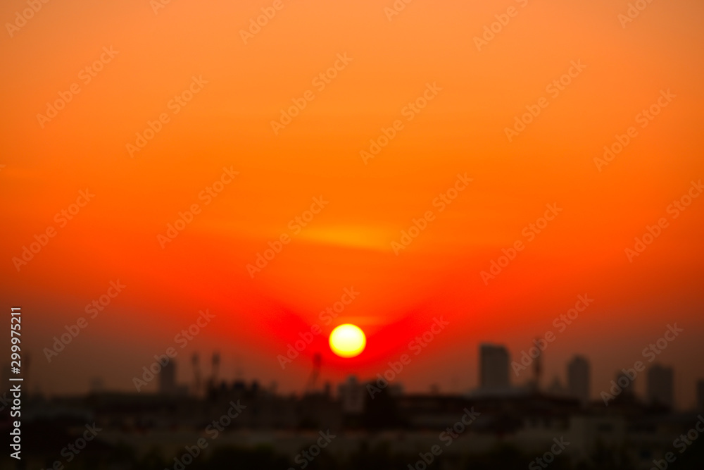 Sunset view Beautiful golden yellow sky in big cities Sunset view Beautiful golden yellow sky in big cities