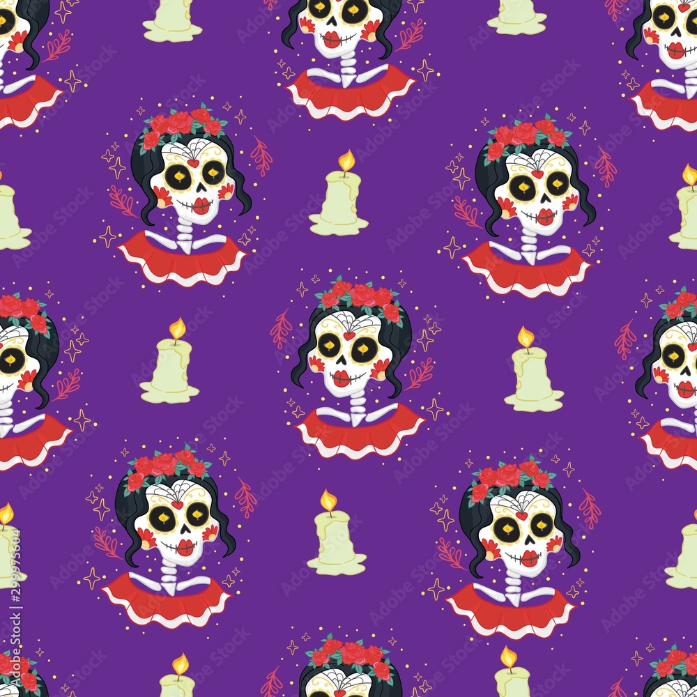 colorful skull cute pattern, Mexican day of the dead colorful skull cute pattern, Mexican day of the dead