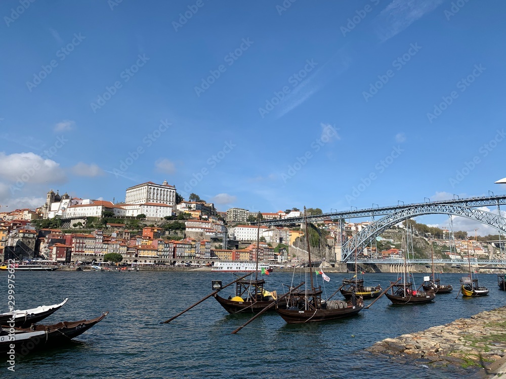 boats on the D'ouro river in Porto city, Portugal