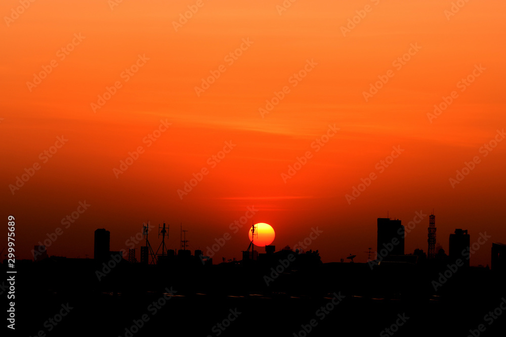  Sunset view Beautiful golden yellow sky in big cities