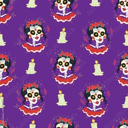 colorful skull cute pattern, Mexican day of the dead