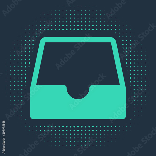 Green Social media inbox icon isolated on blue background. Social network element, symbol. Abstract circle random dots. Vector Illustration