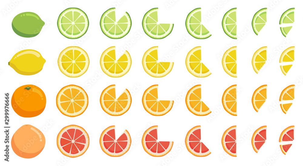 Vitamin C. Set of vector elements. Bright fresh ripe juicy whole and ...