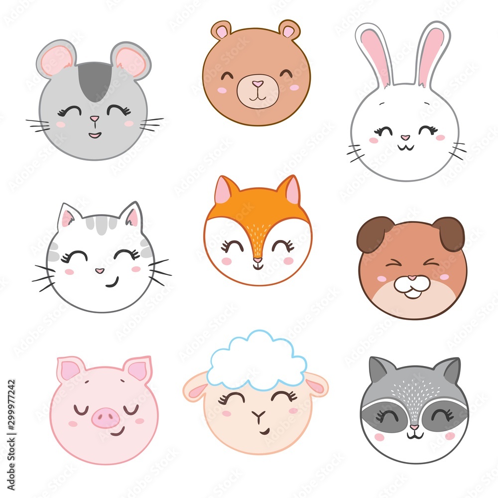 Vector illustration of animal faces. Vector illustration of animal faces.