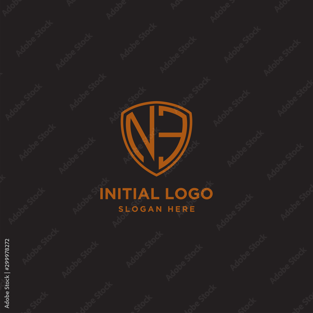 NE Shield Logo Letter Initial Logo Designs Template with Gold and Black Background NE Shield Logo Letter Initial Logo Designs Template with Gold and Black Background