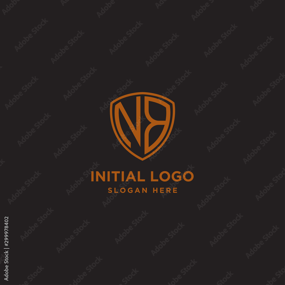 NB Shield Logo Letter Initial Logo Designs Template with Gold and Black Background