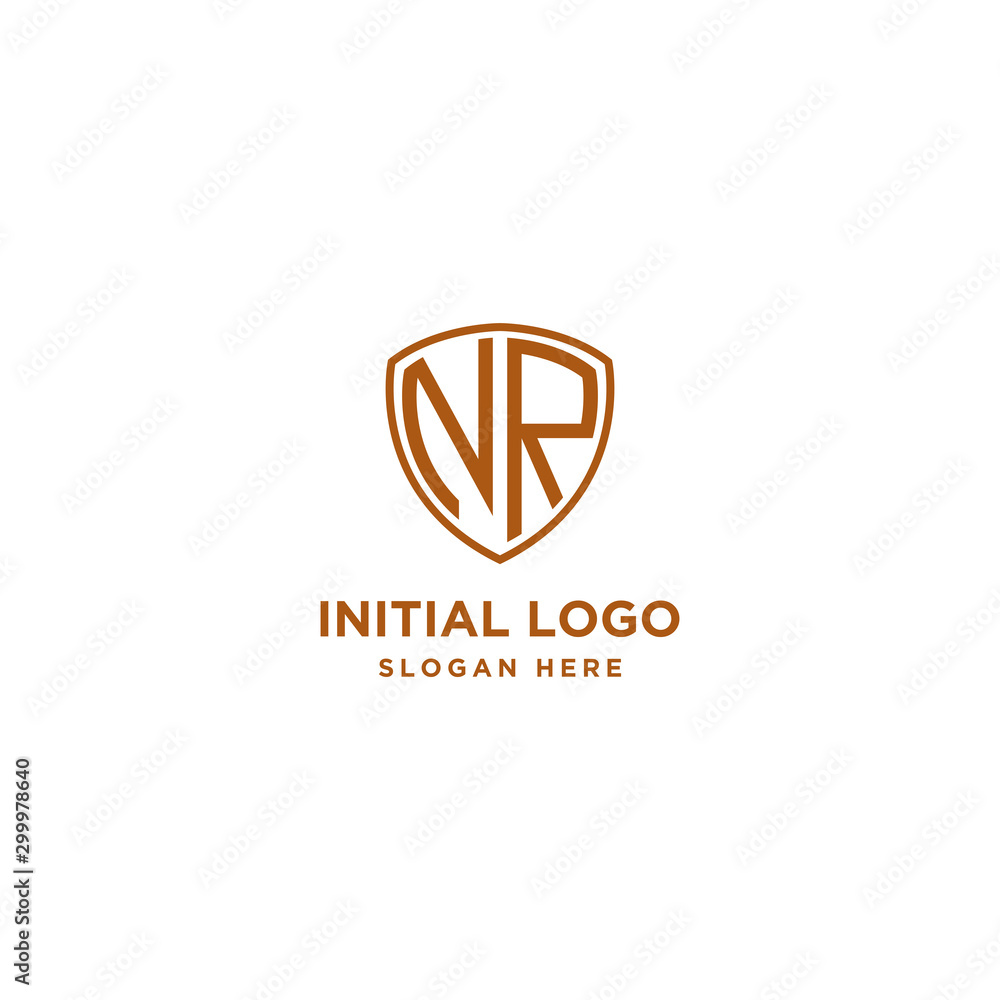 NR Shield Logo Letter Initial Logo Designs Template with Gold and White Background NR Shield Logo Letter Initial Logo Designs Template with Gold and White Background