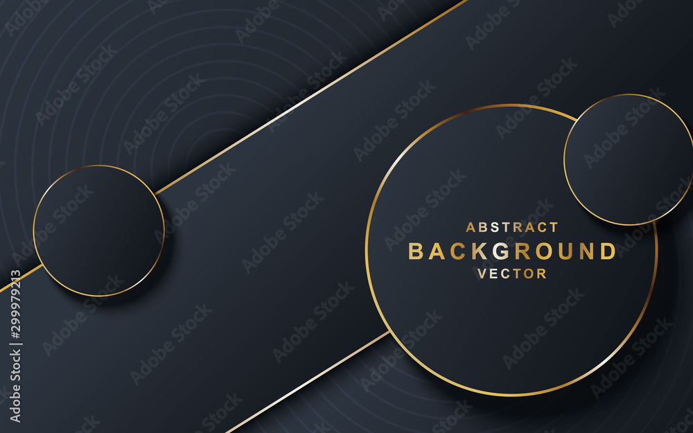 Fototapeta Abstract luxury black background overlap layer on dark space with golden lines combinations for use element cover, banner, brochure, and flyer. Texture with golden glitters dots element decoration.