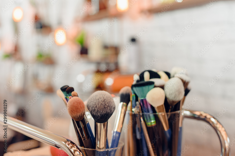 Set of modern professional makeup brushes for face visage Stock Photo |  Adobe Stock