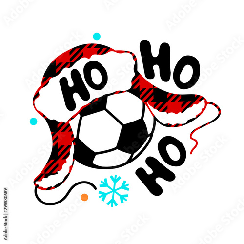 Soccer ball clipart. Ho ho ho saying. Winter decor. Cheerleader design. Christmas party decor. Sports stock files. Isolated on transparent background.