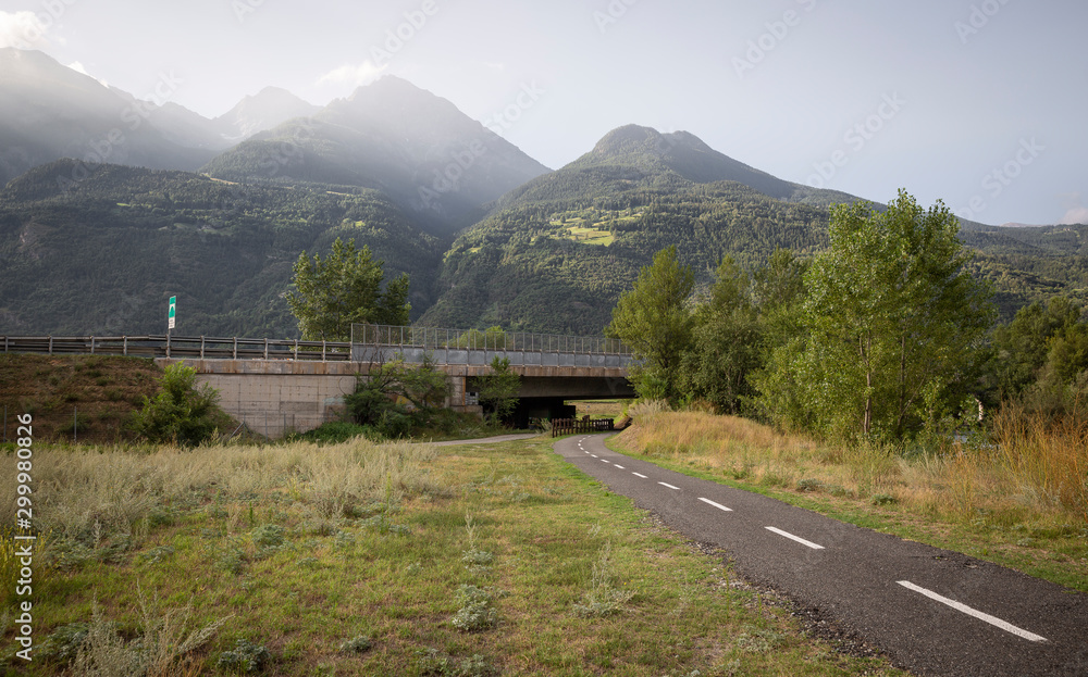 Velodoire bicycle path next to Pollein, Aosta Valley, Italy