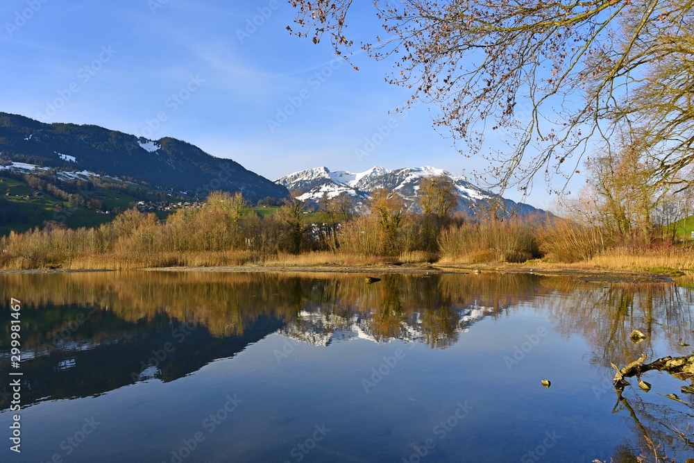 lake in autumn and reflection 