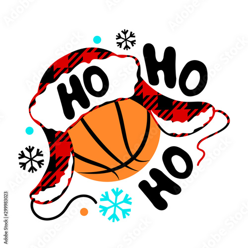 Basketball ball clipart. Hohoho saying. Winter decor. Cheerleader design. Christmas party decor. Sports stock files. Isolated on transparent background.