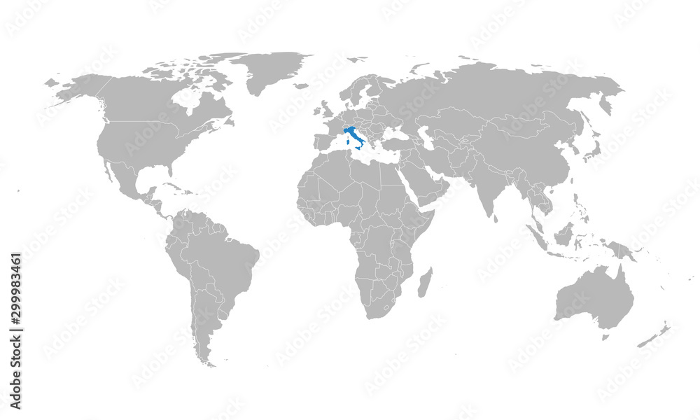 Blank world map italy highlighted with blue color vector
