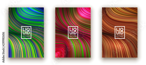 Fashion poster million thin lines luxury design. Liquid wave lines fashion background. Beautiful flowing drape textiles from multitude of thin threads. Vector illustration vogue drape banner EPS10 set