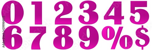 Fototapeta Naklejka Na Ścianę i Meble -  percentage percent sign dollar symbol numbers 0 1 2 3 4 5 6 7 8 9 pink 3d interest rate set