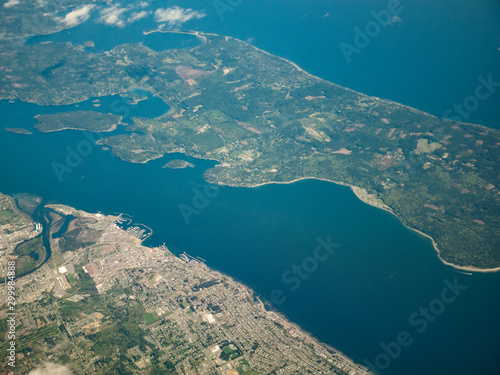 Aerial view of a city in Vancouver bay