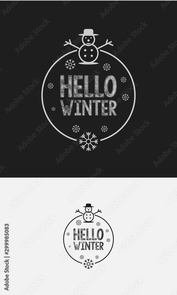 Hello winter vector illustration with hand lettering design illustration background