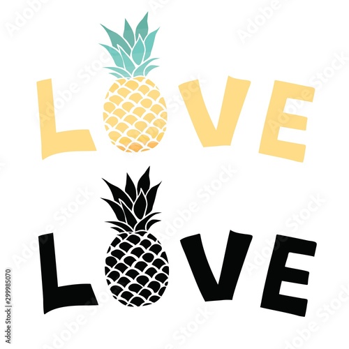 Pineapple vector black and white three different outlines. Vector Illustration.