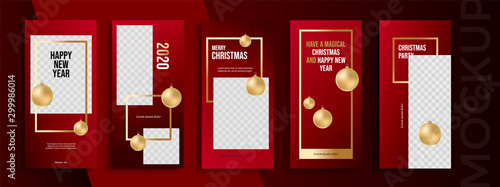 Editable Christmas and New Year stories vector template for social media. Instagram