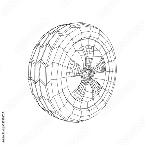 Automobile rubber car wheel tire and rim. Wireframe low poly mesh vector illustration. Auto service repair concept.
