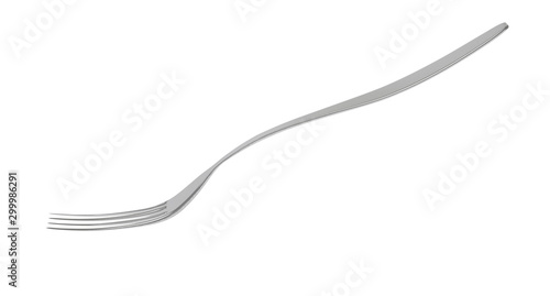 Steel fork on a white background, kitchen utensils, 3D illustration.
