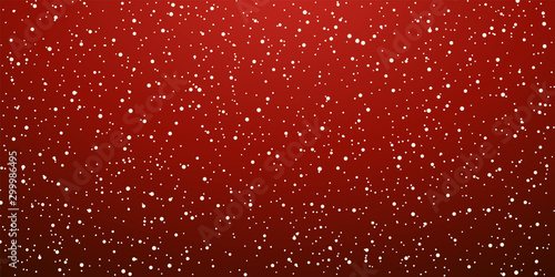 Snow red background. Christmas snowy winter design. White falling snowflakes, abstract landscape. Cold weather effect. Magic nature fantasy snowfall texture decoration Vector illustration