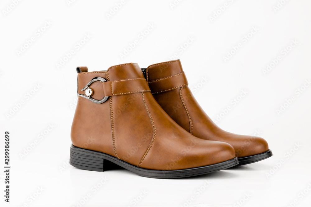 Elegant woman brown leather boots