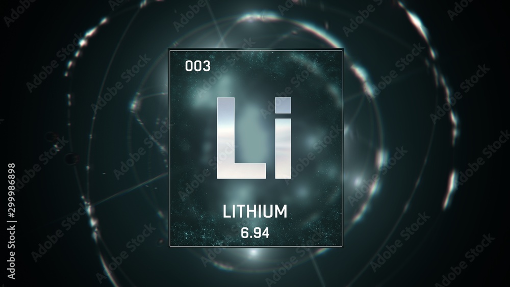 Element Number 3 3D illustration of Lithium as Element 3 of the Periodic Table. Green ...