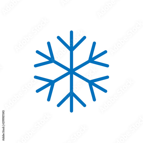 Snowflake sign. Blue Snowflake icon isolated on white background. Snow flake silhouette. Symbol of snow, holiday, cold weather, frost. Winter design element. Vector illustration