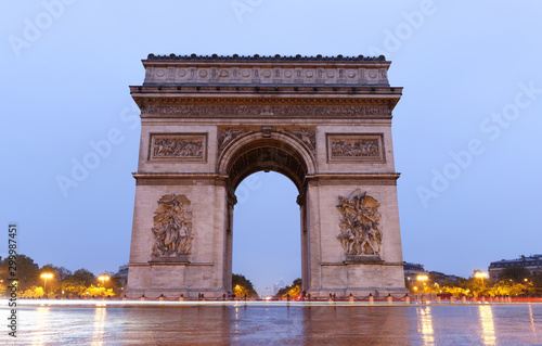 The Triumphal Arch in evening, Paris, France.