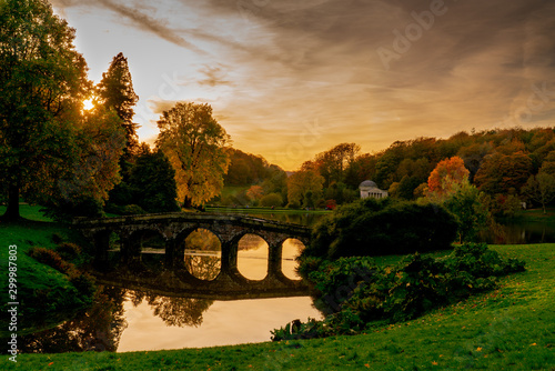 Sunset by the Autumn lake Stourhead