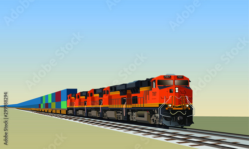 Desel locomotive freight container train