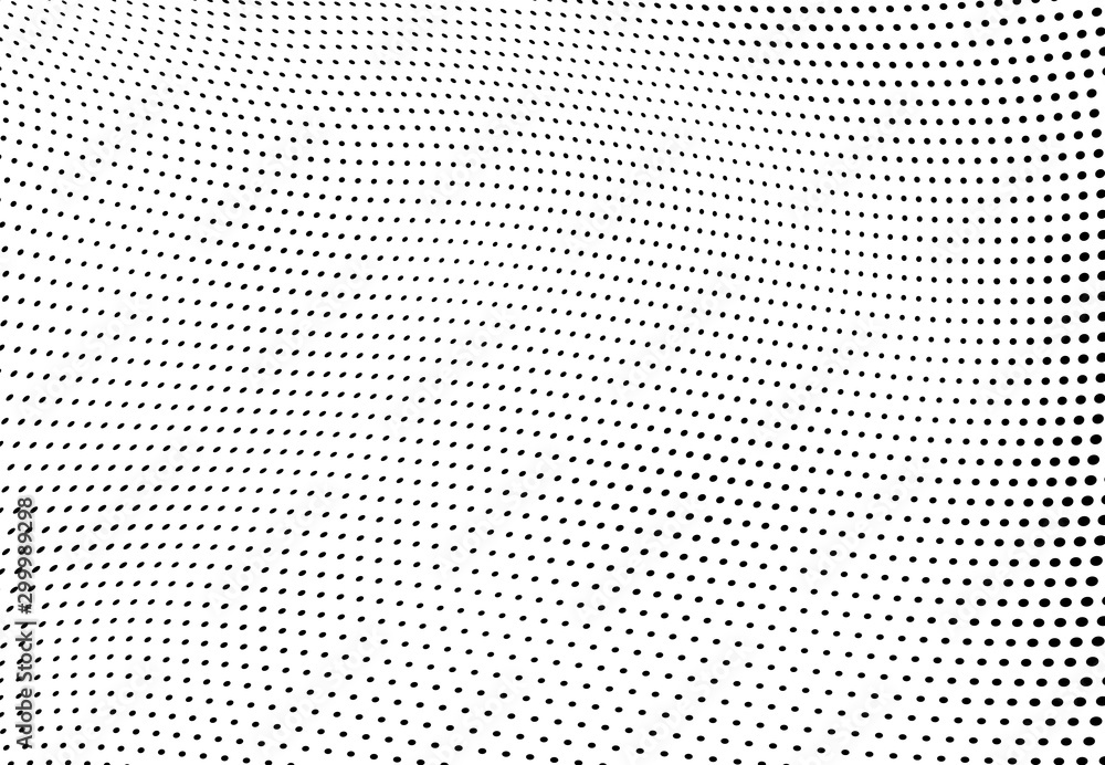 Fototapeta Halftone texture is black and white. Background of dots of chaotic waves. Abstract pop art template. Vector pattern for printing on posters, labels, fabric