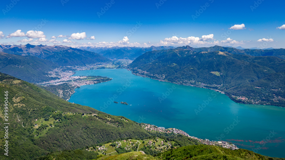 Beautiful view on lake Lago Maggiore and Locarno from Monte Gridone