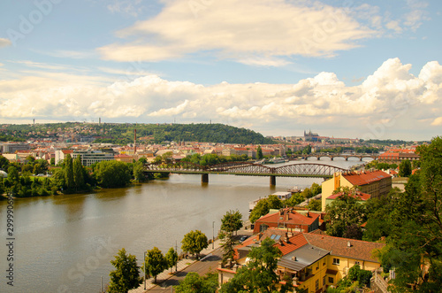 View of the river and bridge in Prague