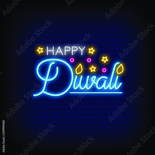 Happy Diwali Neon Signs Style Text Vector