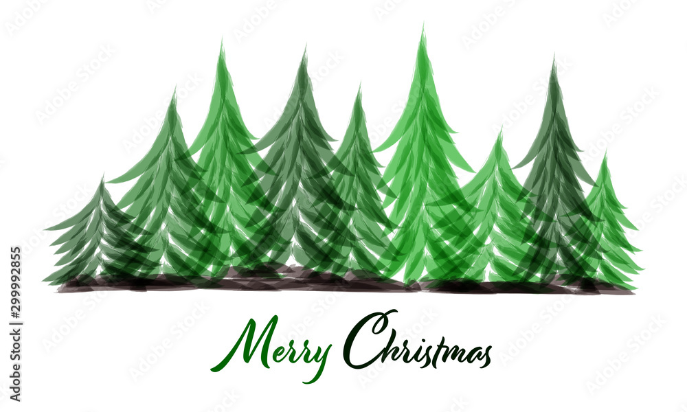 Fototapeta premium Christmas time. Christmas card with trees trendy colors. Text : Merry Christmas.