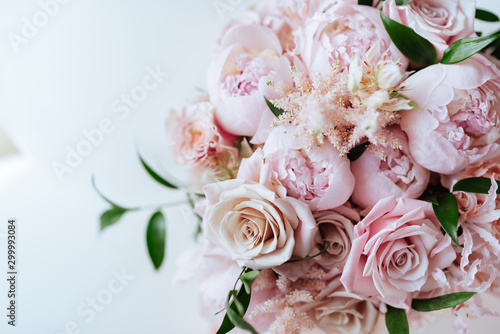 Fluffy pink peonies flowers background copy space © Margo Basarab
