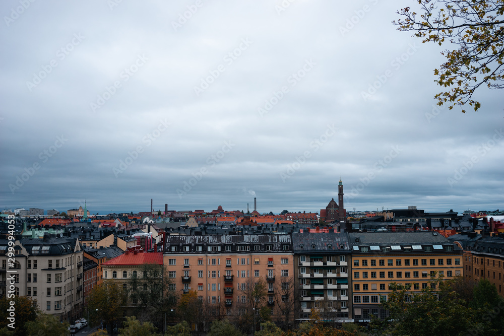Stockholm cityscape on a rainy day